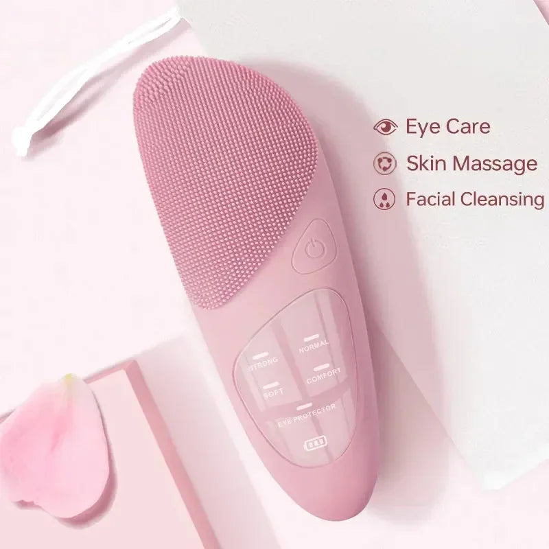 Electric Face Cleansing Brush Ultrasonic Facial Cleansing Brush Vibration Massager Skincare Deep Pore Waterproof Silicone Brush