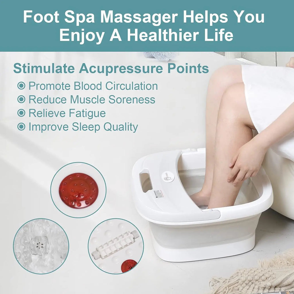 Collapsible Foot Bath Massager with Heat Bubbles Massage & Wireless Remote Control Foot Soaking Tub for Tired Feet Stress Relief