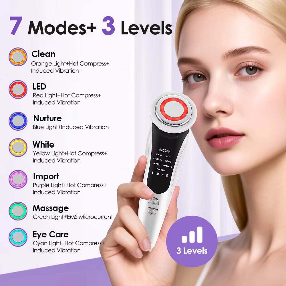 7-In-1 Face Massager Red Light Skin Rejuvenation Microcurrent Face Lifting Device Korean Skin Care Blackheads Remover Beauty