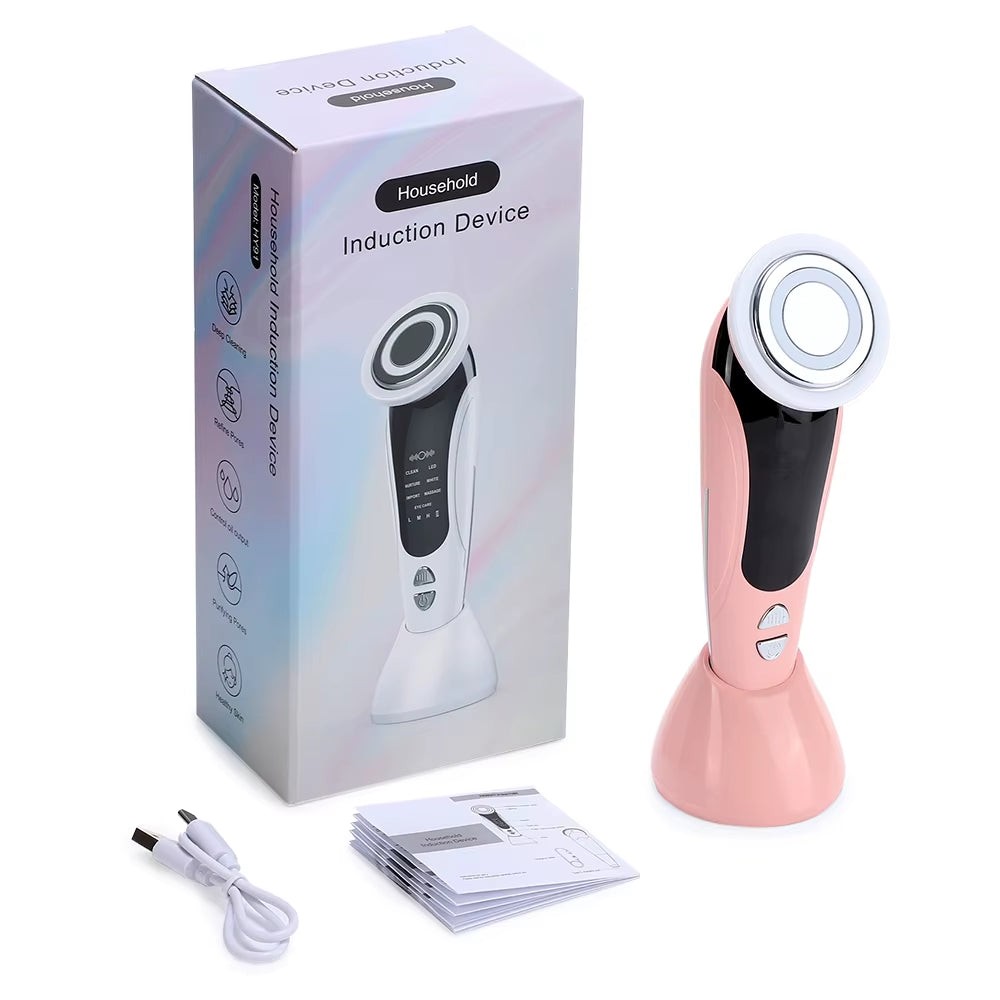 7-in-1 microcurrent face-lifting device with red light for firmer-looking skin