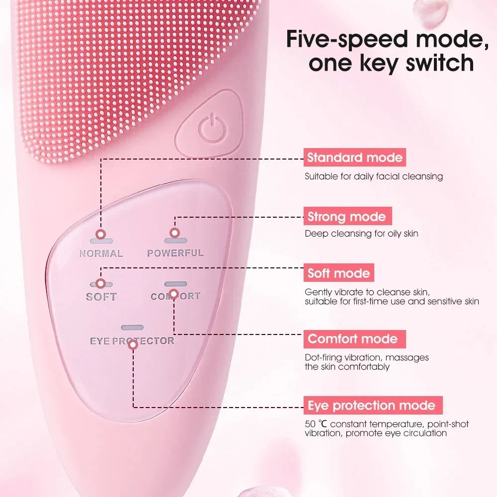 Electric Face Cleansing Brush Ultrasonic Facial Cleansing Brush Vibration Massager Skincare Deep Pore Waterproof Silicone Brush