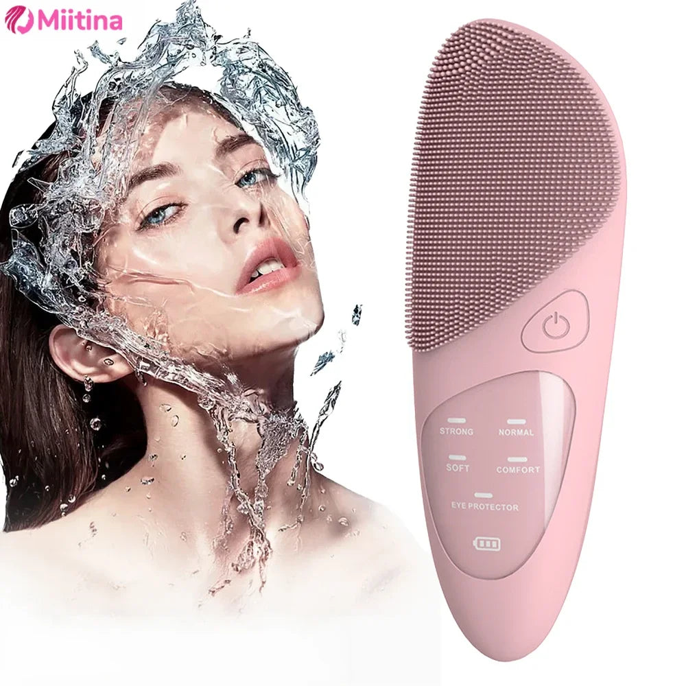 Electric Face Cleansing Brush Ultrasonic Facial Cleansing Brush Vibration Massager Skincare Deep Pore Waterproof Silicone Brush