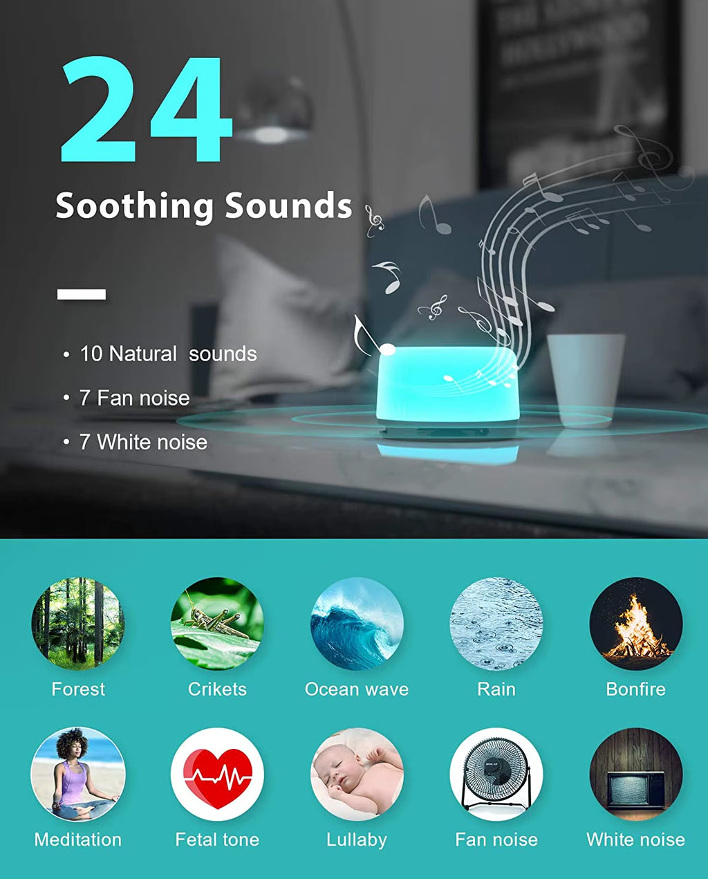Upgraded Portable White Noise Sound Machine with Mood Light Sleep Sound Therapy with RGB Night Light for Baby