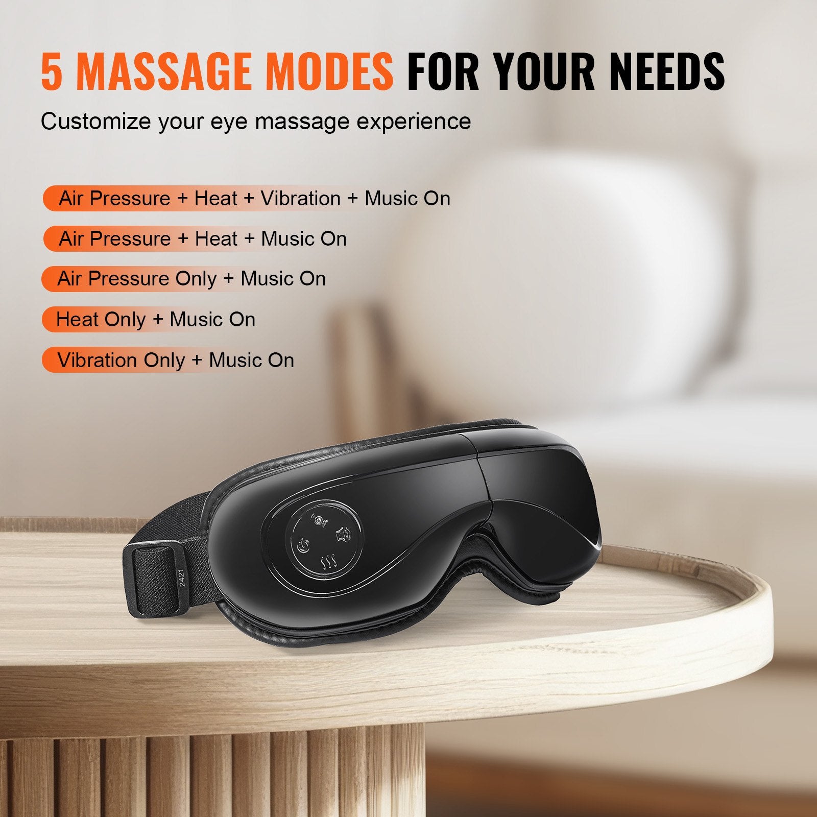 VEVOR Heated Eye Massager Eye Care Device 5 Modes Bluetooth Music Foldable