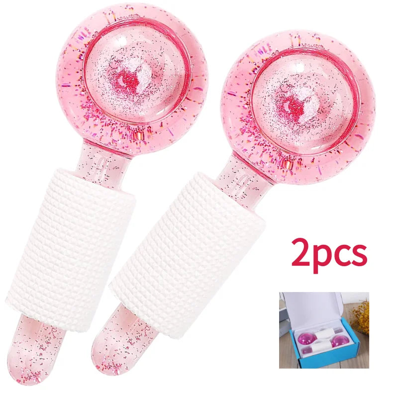 Cryo ice globes for facial cooling and de-puffing