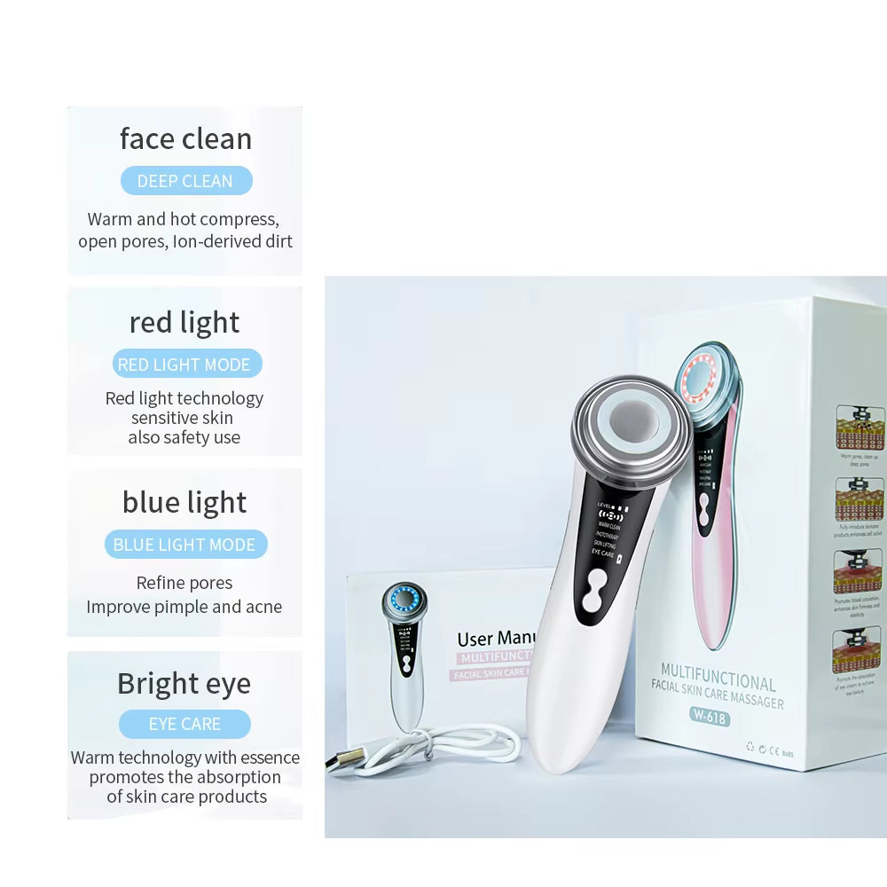 7-In-1 Face Massager Red Light Skin Rejuvenation Microcurrent Face Lifting Device Korean Skin Care Blackheads Remover Beauty