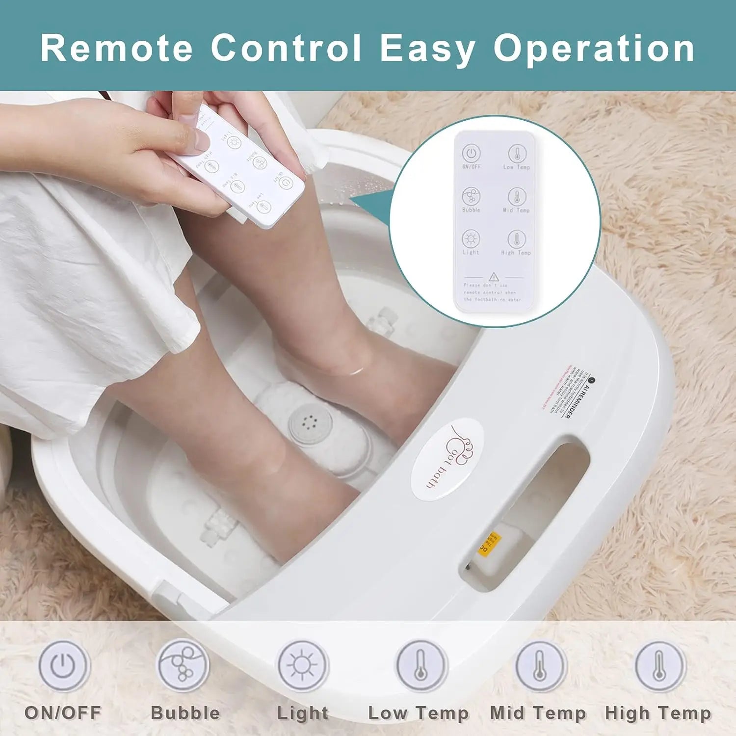 Collapsible Foot Bath Massager with Heat Bubbles Massage & Wireless Remote Control Foot Soaking Tub for Tired Feet Stress Relief