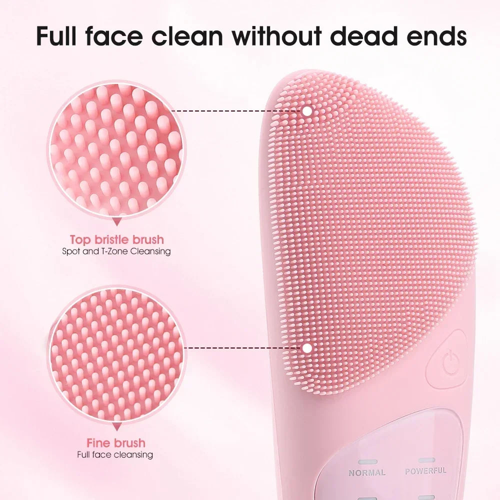 Electric Face Cleansing Brush Ultrasonic Facial Cleansing Brush Vibration Massager Skincare Deep Pore Waterproof Silicone Brush