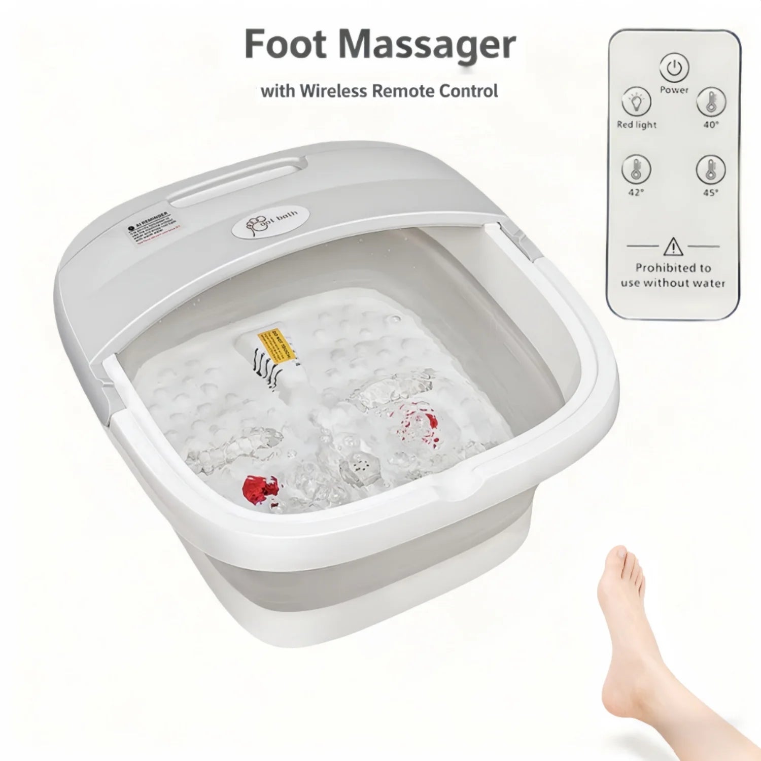 Collapsible Foot Bath Massager with Heat Bubbles Massage & Wireless Remote Control Foot Soaking Tub for Tired Feet Stress Relief