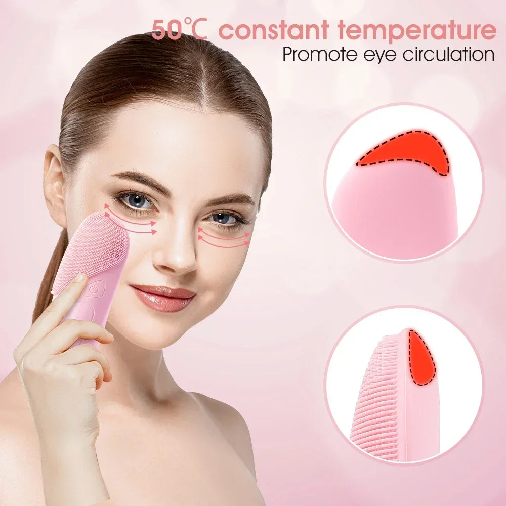 Electric Face Cleansing Brush Ultrasonic Facial Cleansing Brush Vibration Massager Skincare Deep Pore Waterproof Silicone Brush